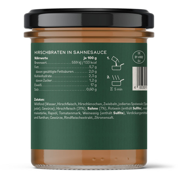 Hirschbraten in Sahnesauce, 320g / Glas